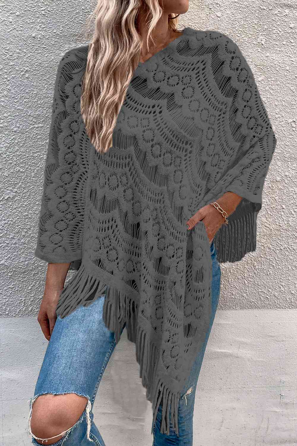 Poncho Calado Detalle Flecos