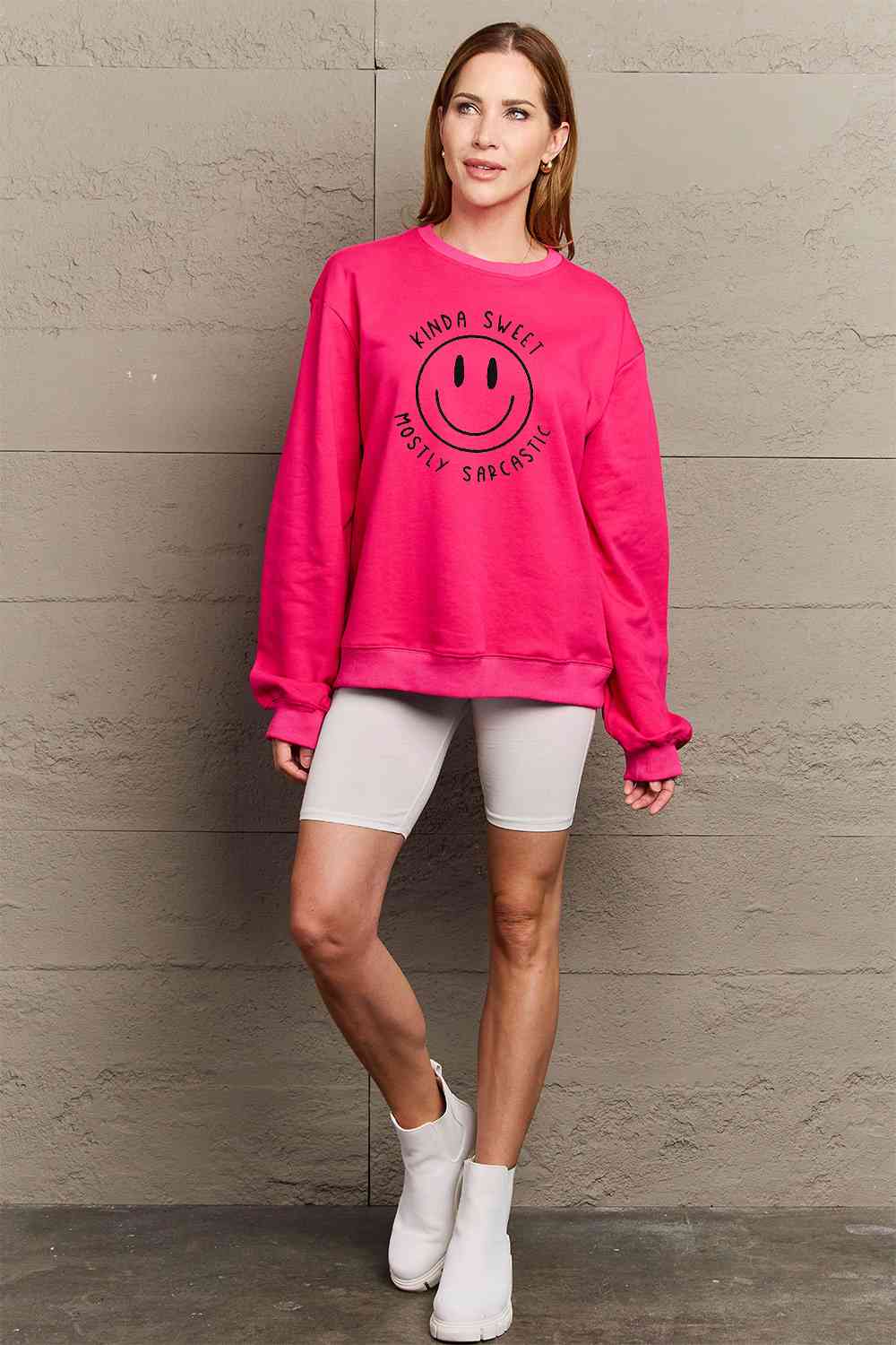 Sudadera con estampado de cara sonriente de tamaño completo de Simply Love