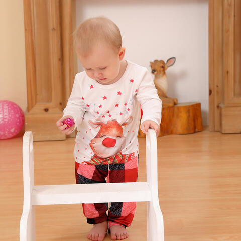 Baby Reindeer Top and Plaid Pants Set