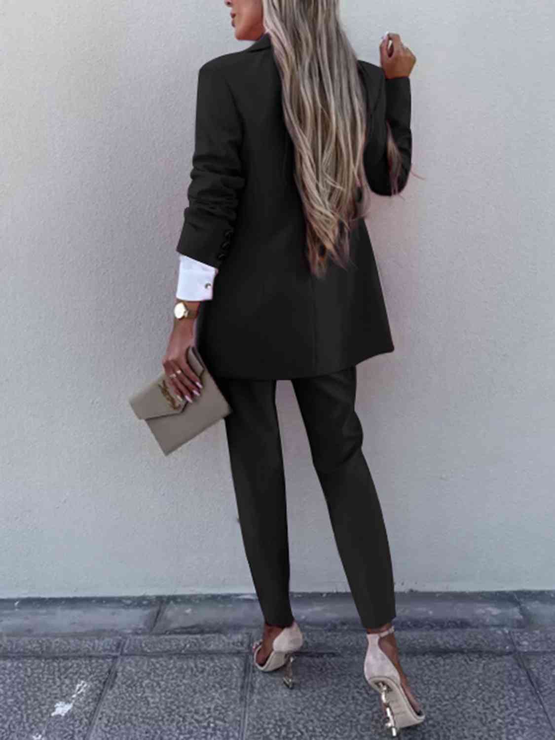 Conjunto de pantalón y blazer de manga larga con cuello de solapa