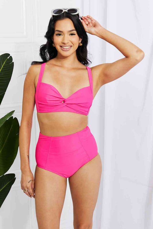 Bikini rosa de talle alto Take A Dip Twist de Marina West Swim