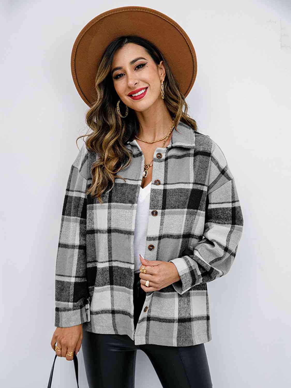 Plaid Button Up Collared Neck Jacket