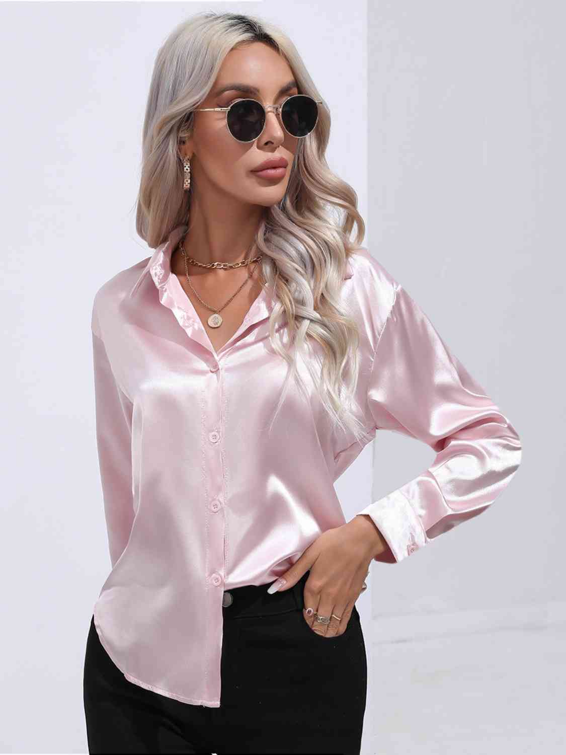 Camisa de manga larga con botones y cuello con cuello