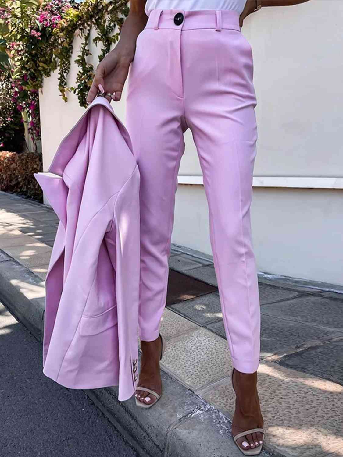 Conjunto de pantalón y blazer de manga larga con cuello de solapa