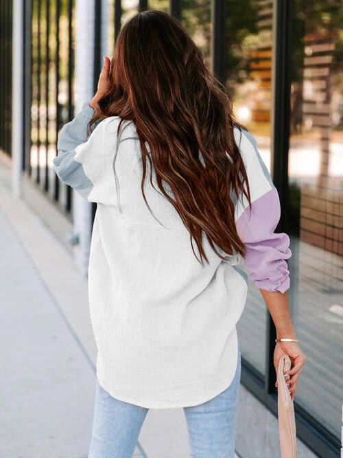 Camisa con cuello y botones en bloques de color