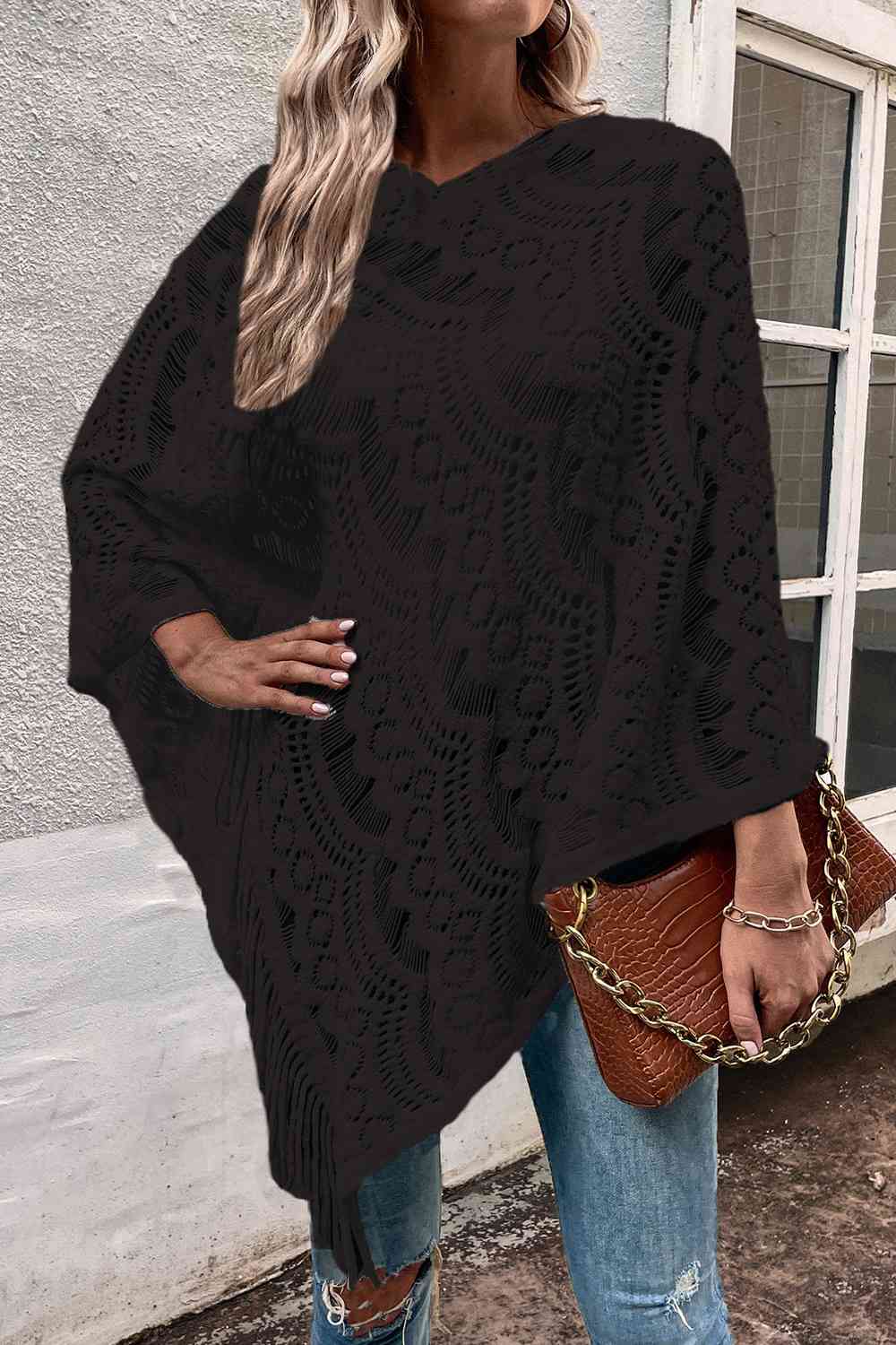 Poncho Calado Detalle Flecos