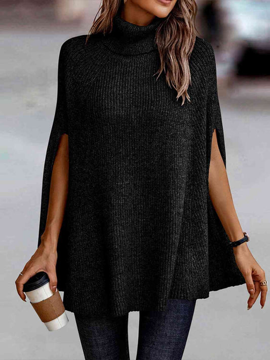 Poncho con cuello alto y manga Dolman