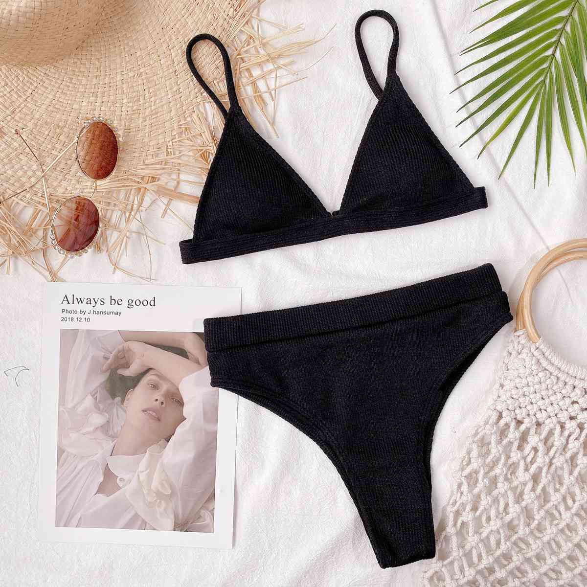 Conjunto de bikini acanalado con tirantes finos