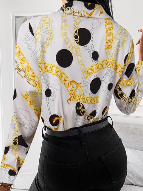 Camisa de manga larga con cuello estampado