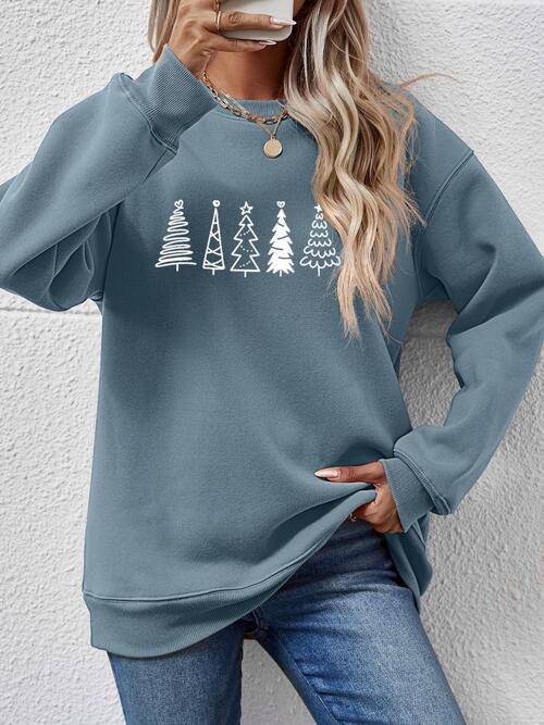 Sudadera con hombros caídos y estampado de árbol de Navidad