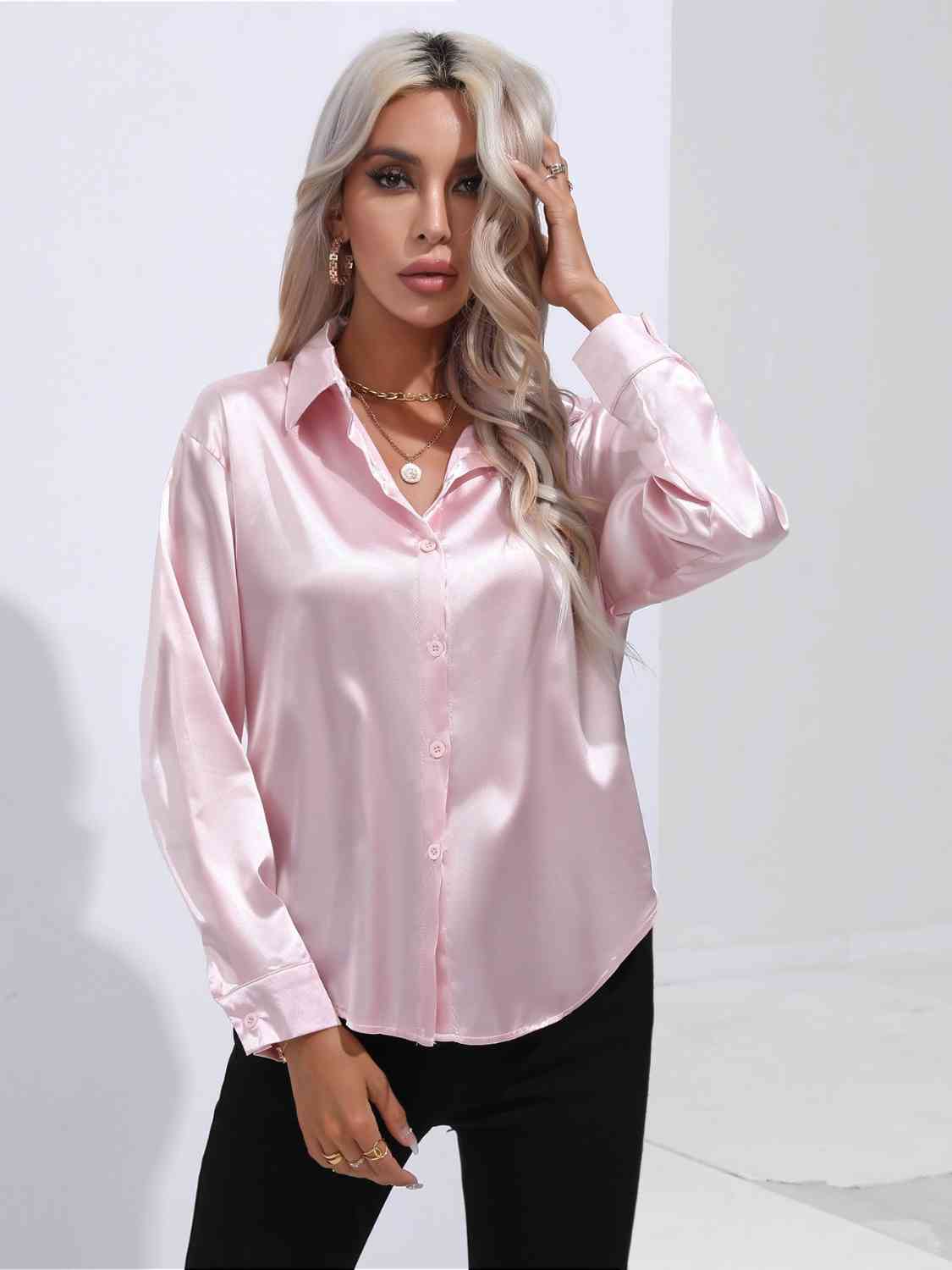 Camisa de manga larga con botones y cuello con cuello