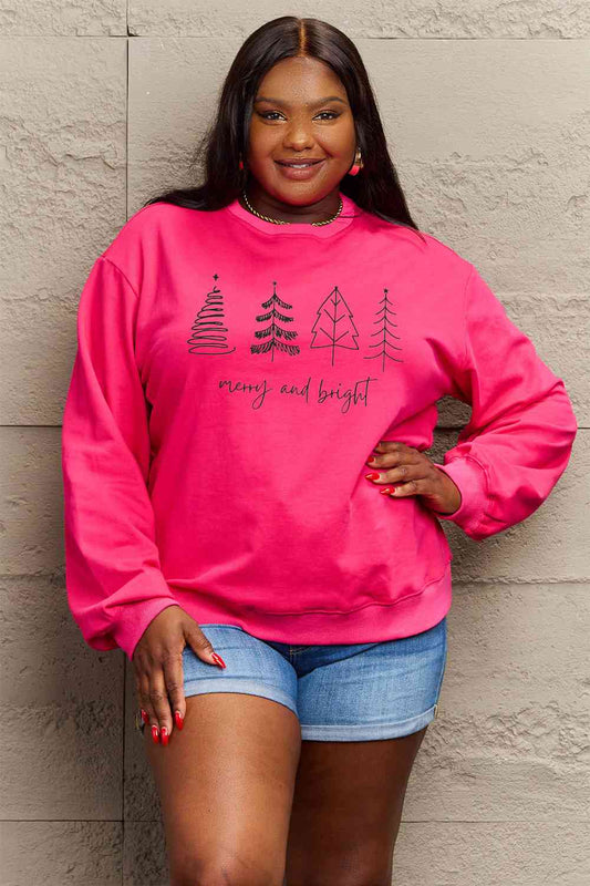 Sudadera con gráfico MERRY AND BRIGHT de tamaño completo de Simply Love