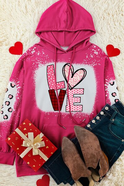 Sudadera con capucha y hombros caídos con cordón y corazón LOVE