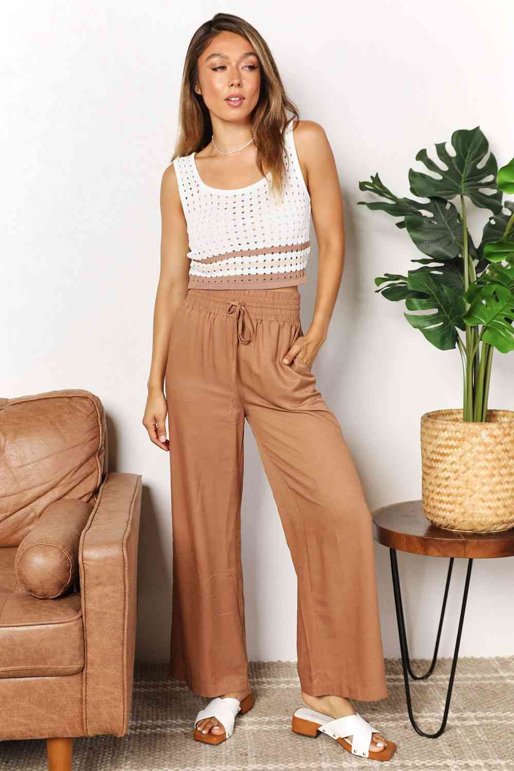 Pantalones anchos con cintura fruncida y cordón de Double Take