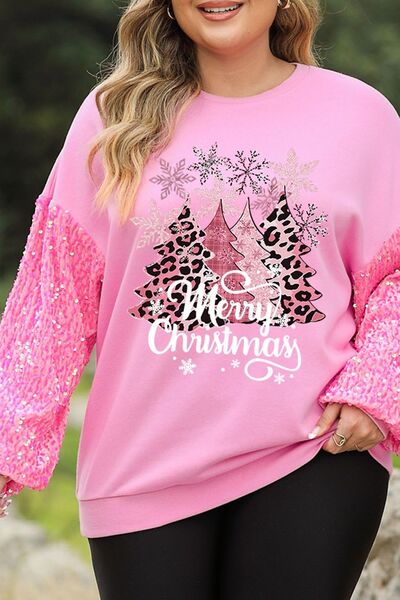 Sudadera de manga larga con lentejuelas MERRY CHRISTMAS de talla grande