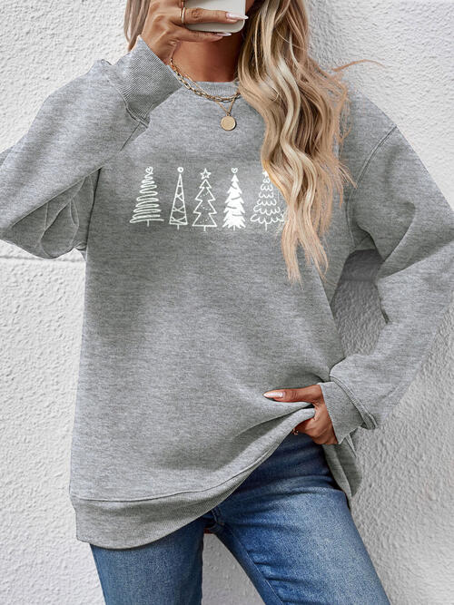 Sudadera con hombros caídos y estampado de árbol de Navidad