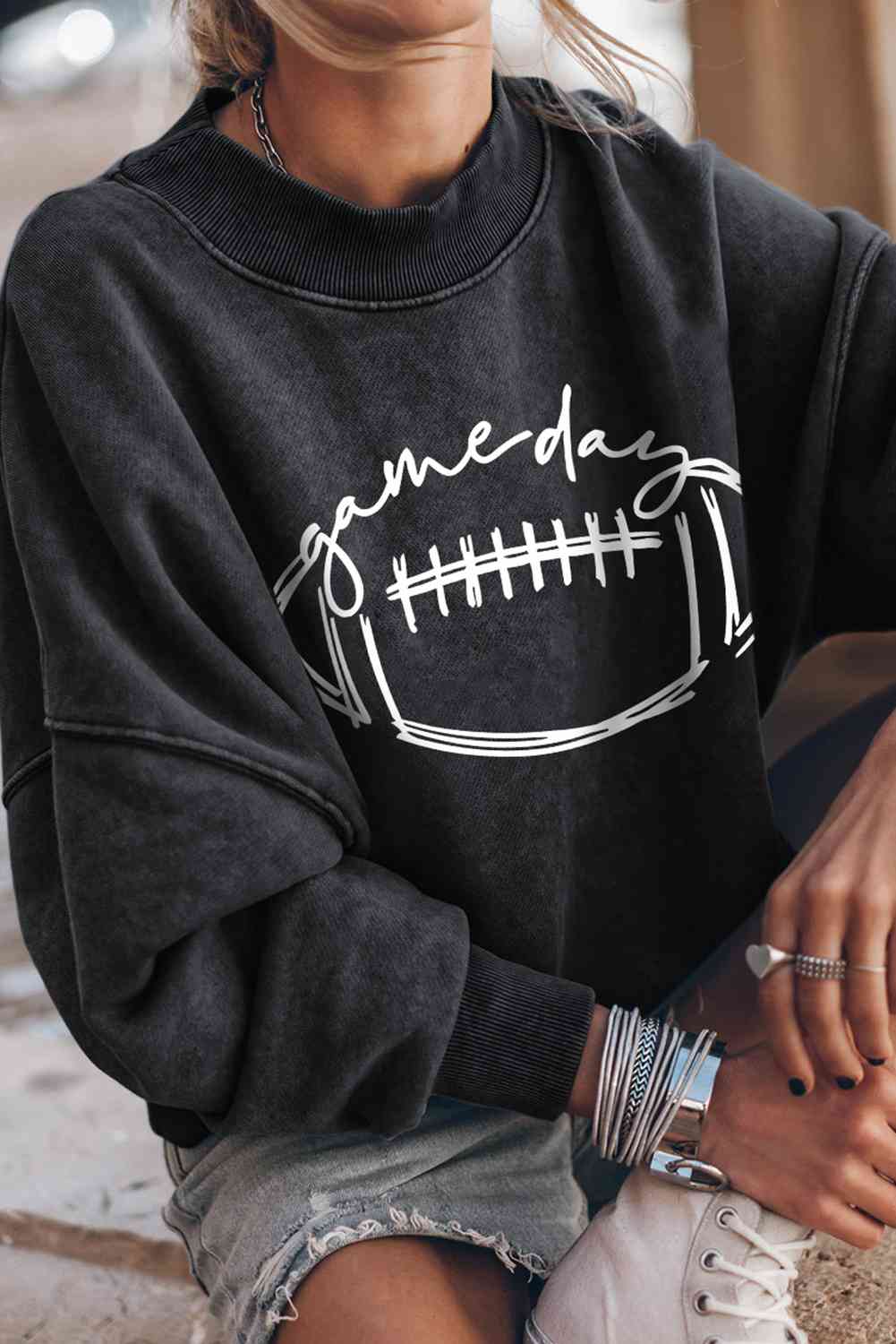 Sudadera con gráfico de FÚTBOL de manga larga y cuello redondo