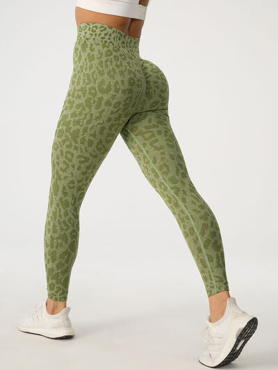 Pantalones activos de cintura alta con estampado de leopardo