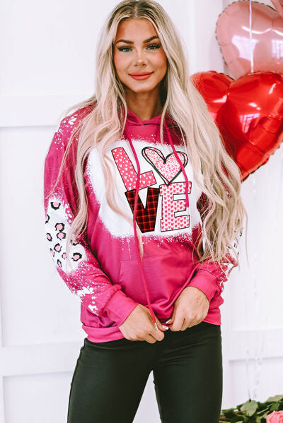 Sudadera con capucha y hombros caídos con cordón y corazón LOVE