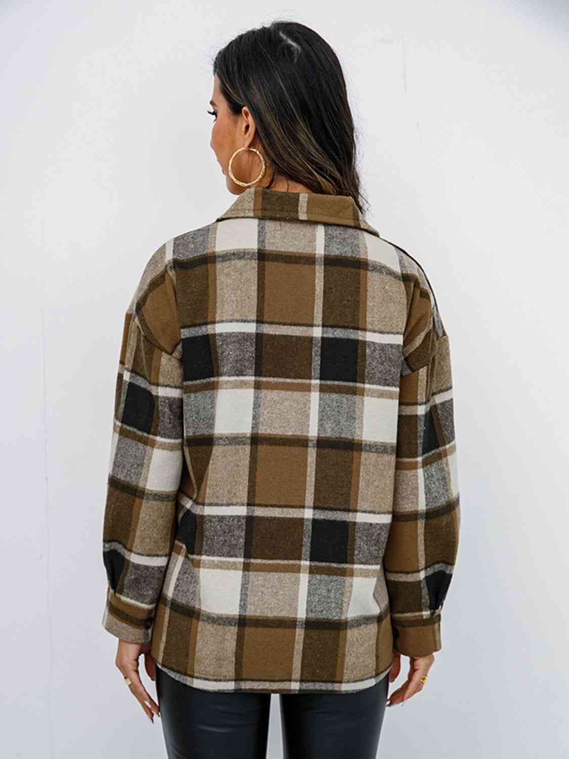 Plaid Button Up Collared Neck Jacket