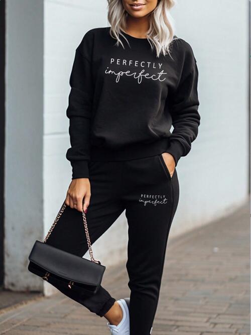 Conjunto de sudadera y pantalón de chándal con gráfico PERFECTLY IMPERFECT