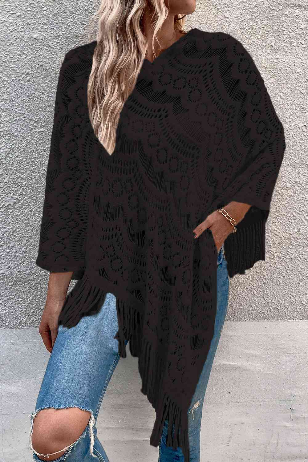 Poncho Calado Detalle Flecos