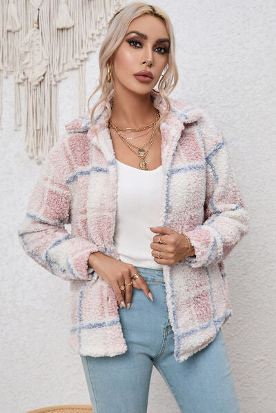 Chaqueta de manga larga con cuello y botones a cuadros